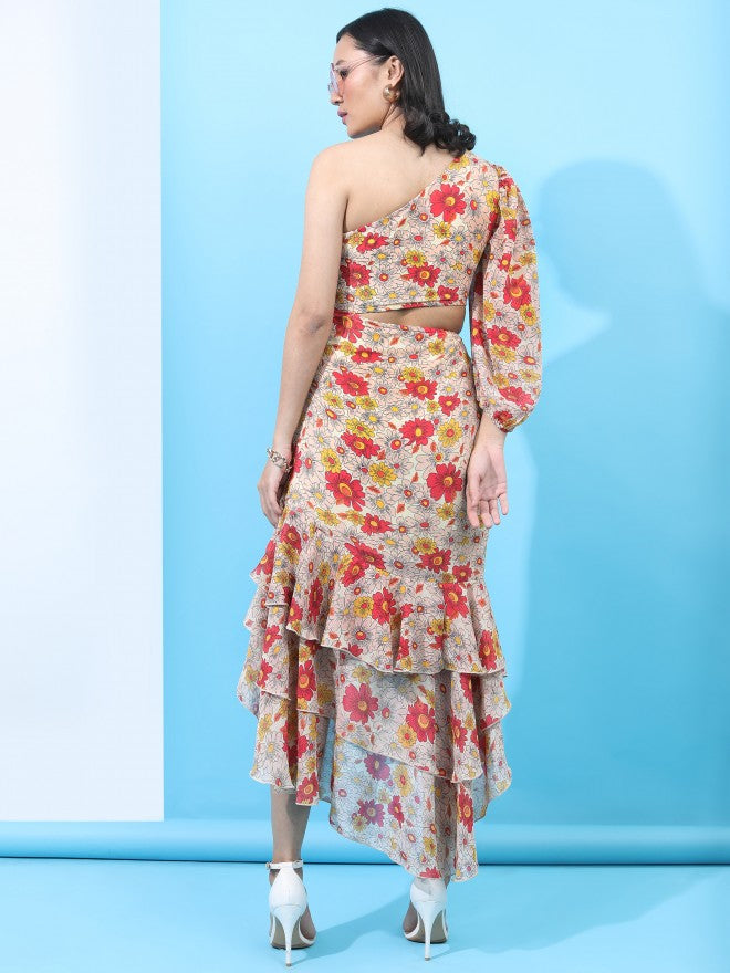 Tokyo Talkies Women Red Printed Fit And Flare Dress - Red - Image 3