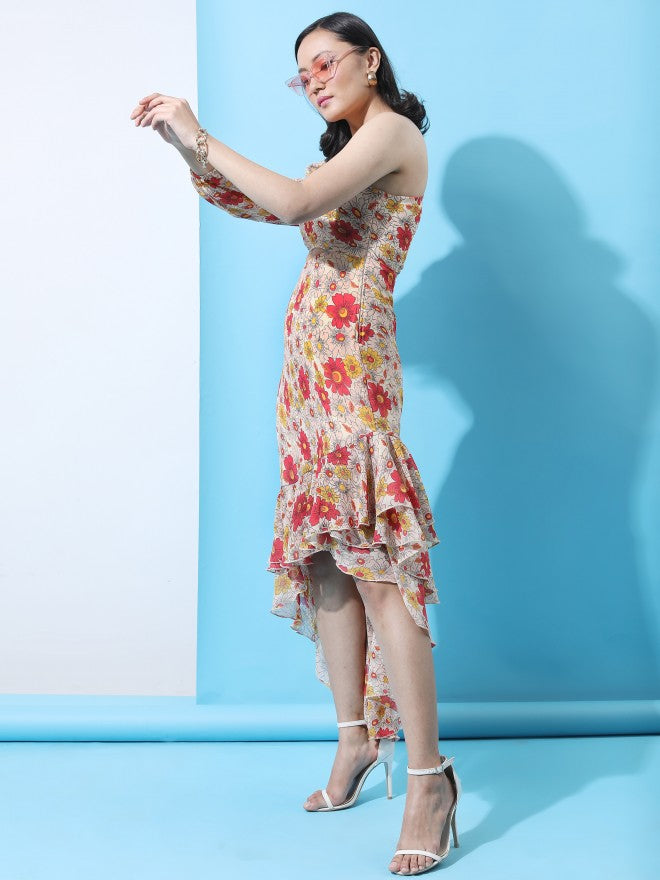 Tokyo Talkies Women Red Printed Fit And Flare Dress - Red - Image 5