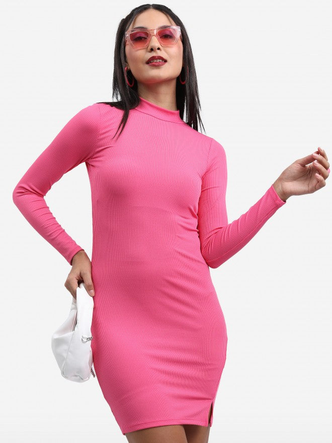 Tokyo Talkies Women Pink Solid Bodycon Dress - Pink - Image 1