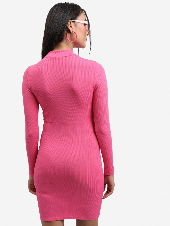 Tokyo Talkies Women Pink Solid Bodycon Dress - Pink - Image 3