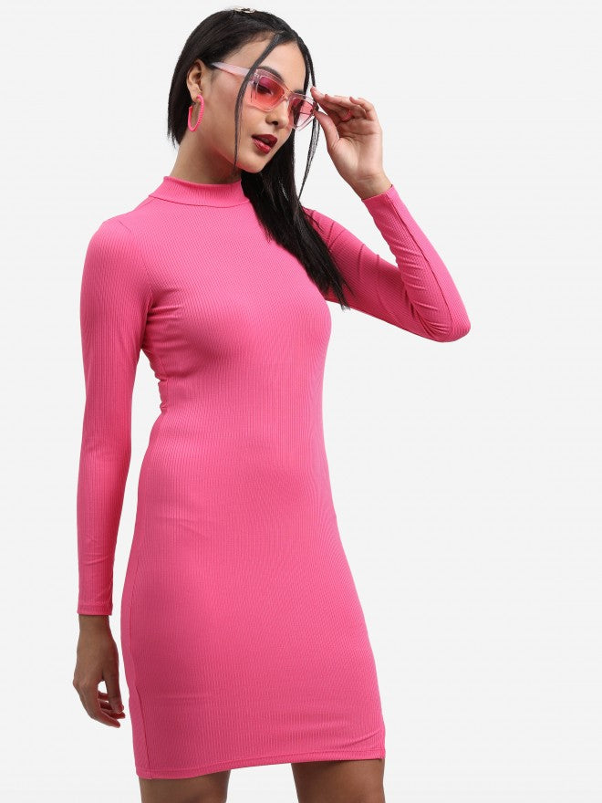 Tokyo Talkies Women Pink Solid Bodycon Dress - Pink - Image 6