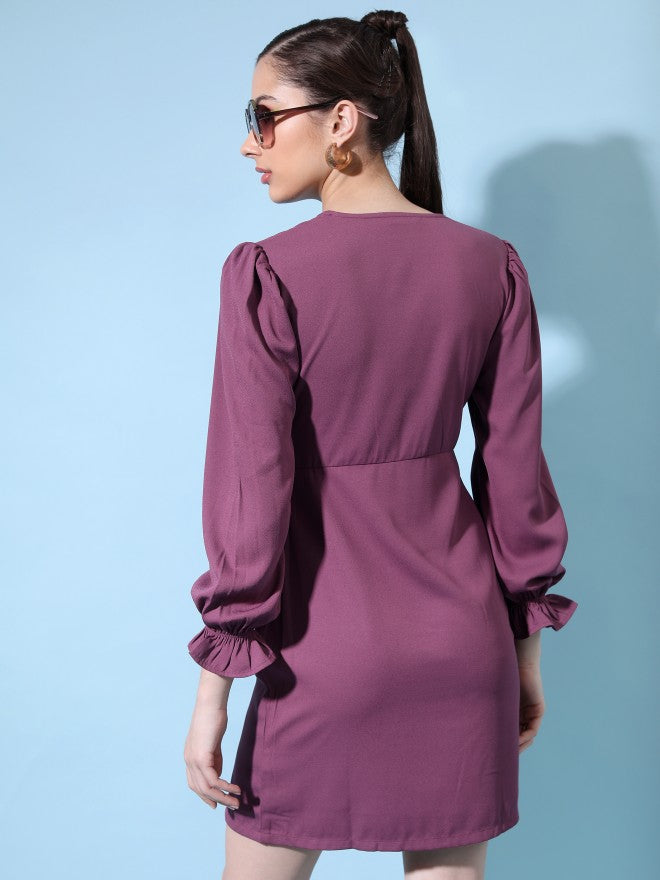 Tokyo Talkies Women Purple Solid Fit And Flare Dress - Purple - Image 3