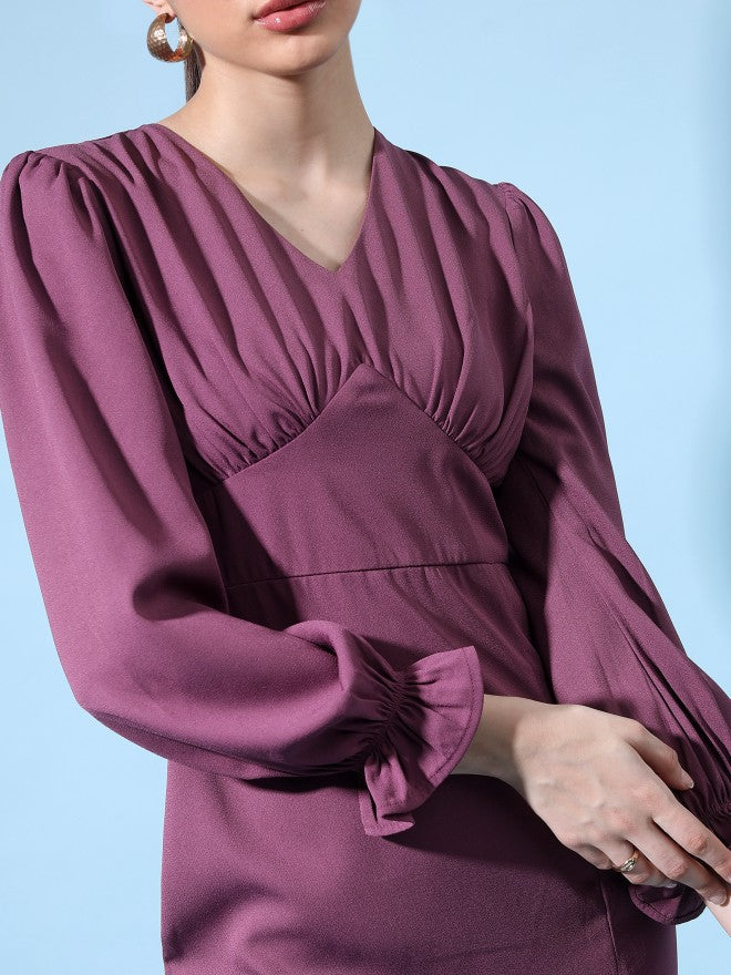 Tokyo Talkies Women Purple Solid Fit And Flare Dress - Purple - Image 5