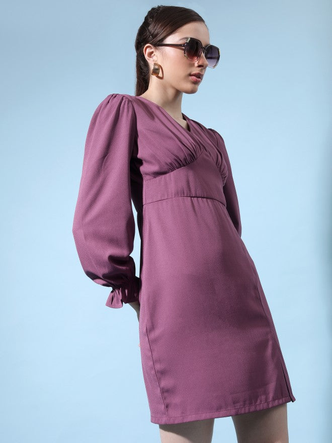 Tokyo Talkies Women Purple Solid Fit And Flare Dress - Purple - Image 6