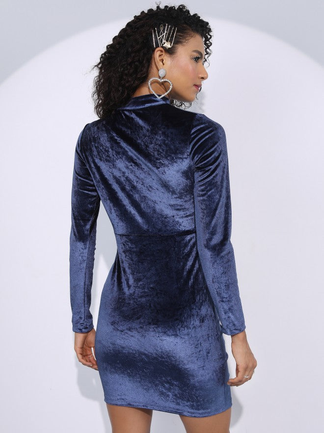 Tokyo Talkies Women Navy Blue Solid Mini Dress - Navy Blue - Image 3