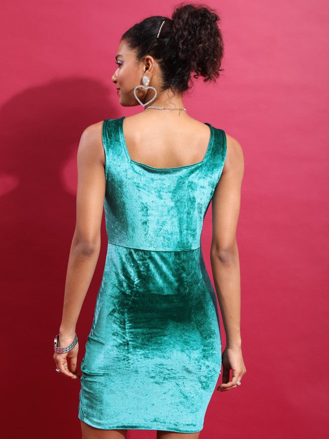 Tokyo Talkies Women Teal Solid Bodycon Dress - Teal - Image 3