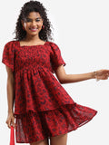 Tokyo Talkies Women Rust Printed Fit And Flare Dress - Rust - Image 1