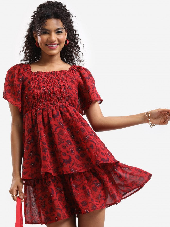 Tokyo Talkies Women Rust Printed Fit And Flare Dress - Rust - Image 1