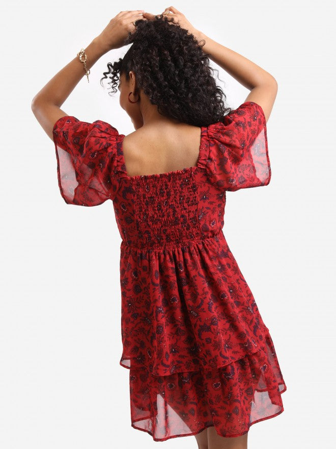 Tokyo Talkies Women Rust Printed Fit And Flare Dress - Rust - Image 3