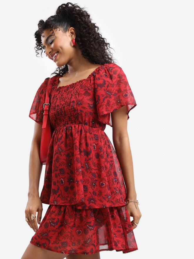 Tokyo Talkies Women Rust Printed Fit And Flare Dress - Rust - Image 4