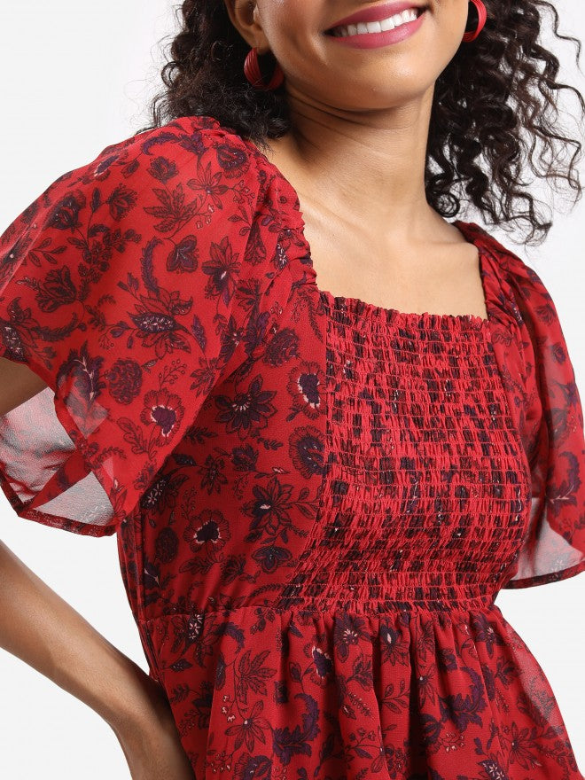 Tokyo Talkies Women Rust Printed Fit And Flare Dress - Rust - Image 5