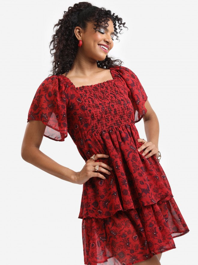 Tokyo Talkies Women Rust Printed Fit And Flare Dress - Rust - Image 6