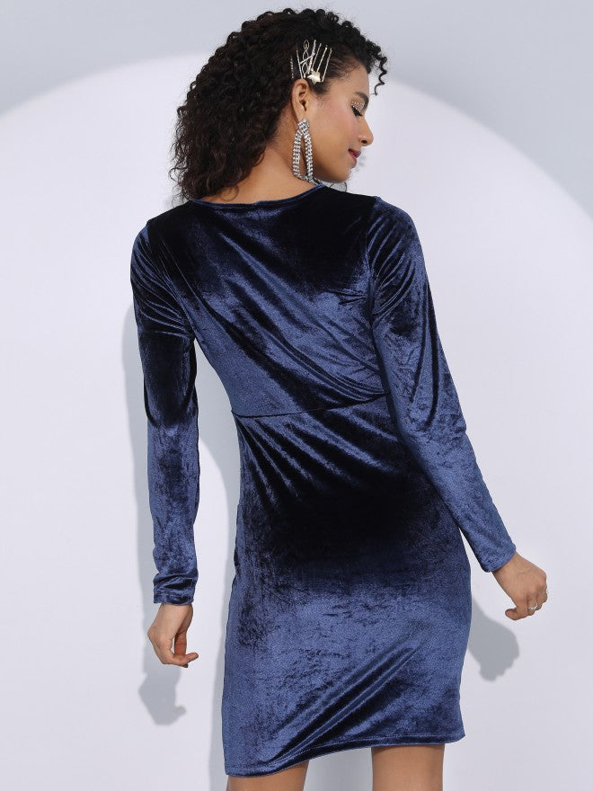 Tokyo Talkies Women Navy Blue Solid Wrap Dress - Navy Blue - Image 3