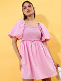 Tokyo Talkies Women Pink Solid Fit & Flare Dress - Pink - Image 1