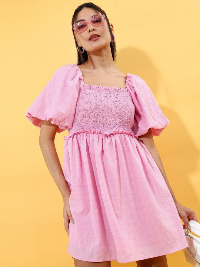 Tokyo Talkies Women Pink Solid Fit & Flare Dress - Pink - Image 1