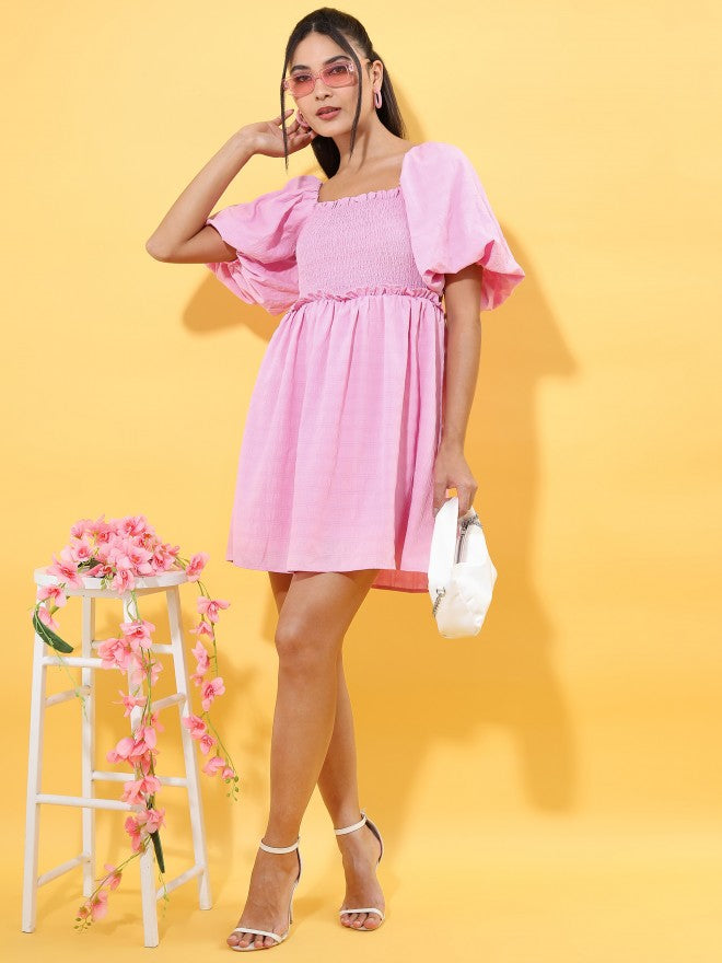 Tokyo Talkies Women Pink Solid Fit & Flare Dress - Pink - Image 2