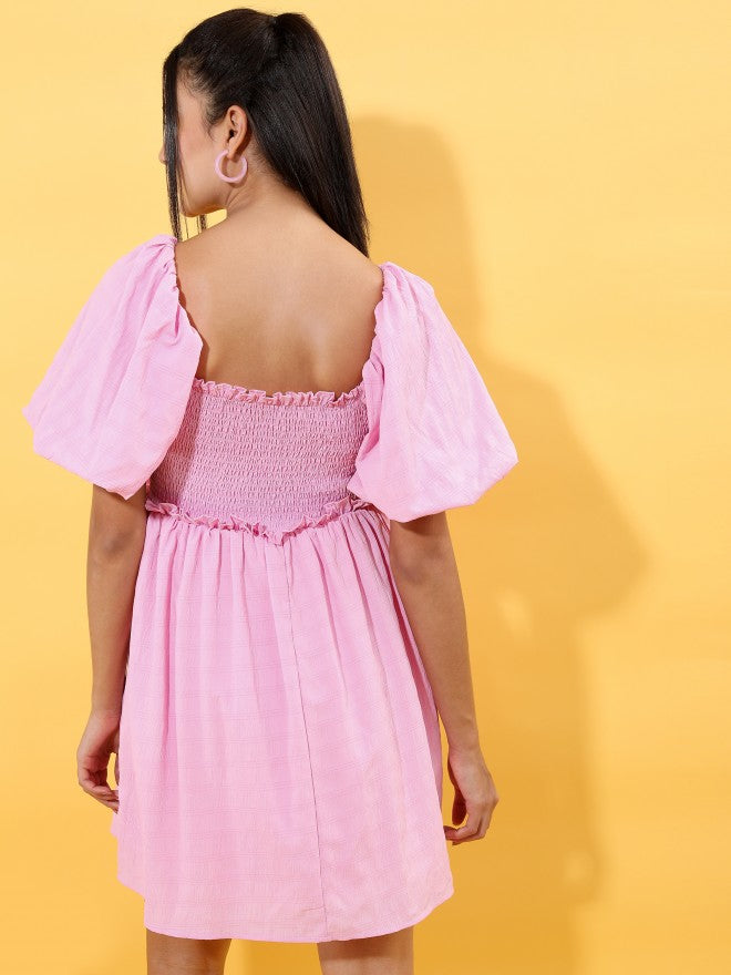 Tokyo Talkies Women Pink Solid Fit & Flare Dress - Pink - Image 3