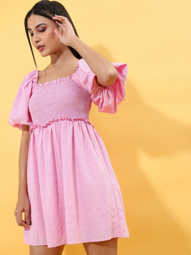 Tokyo Talkies Women Pink Solid Fit & Flare Dress - Pink - Image 4
