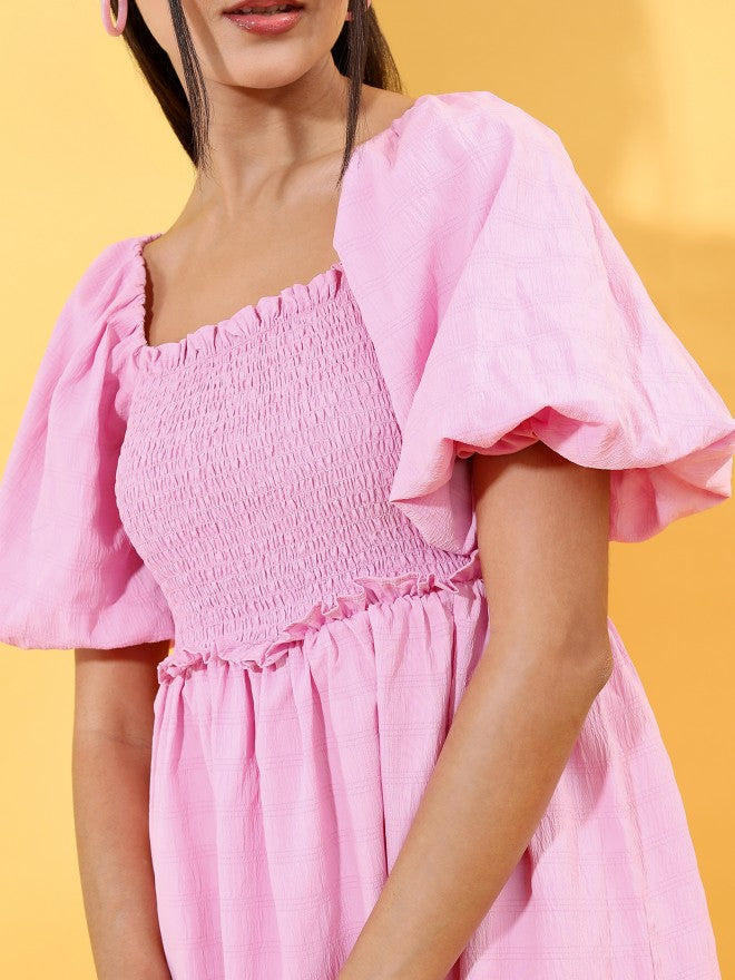 Tokyo Talkies Women Pink Solid Fit & Flare Dress - Pink - Image 5