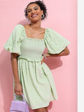 Tokyo Talkies Women Green Solid Fit & Flare Dress - Green - Image 1