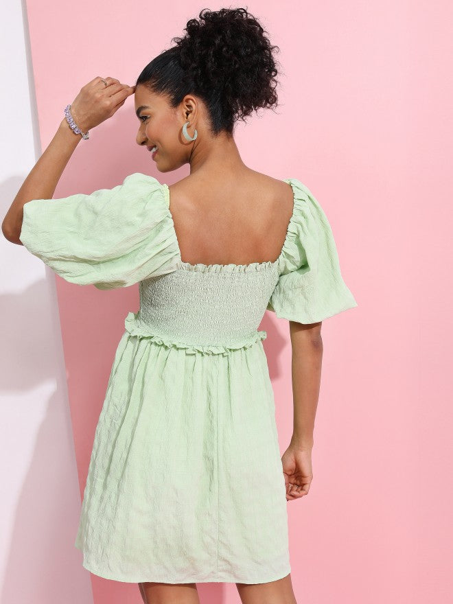 Tokyo Talkies Women Green Solid Fit & Flare Dress - Green - Image 3