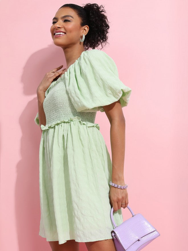 Tokyo Talkies Women Green Solid Fit & Flare Dress - Green - Image 4