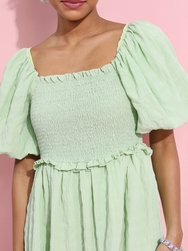 Tokyo Talkies Women Green Solid Fit & Flare Dress - Green - Image 5