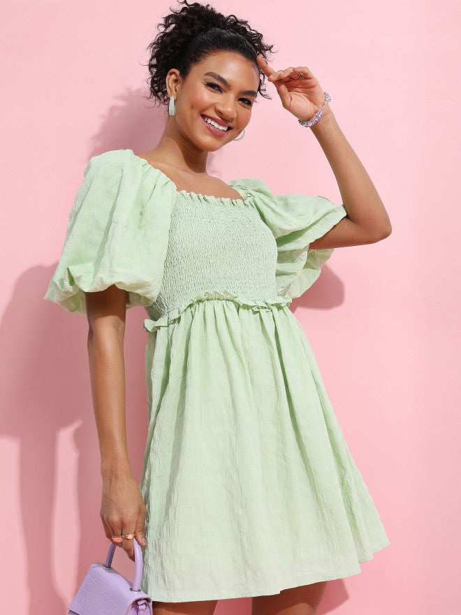 Tokyo Talkies Women Green Solid Fit & Flare Dress - Green - Image 6