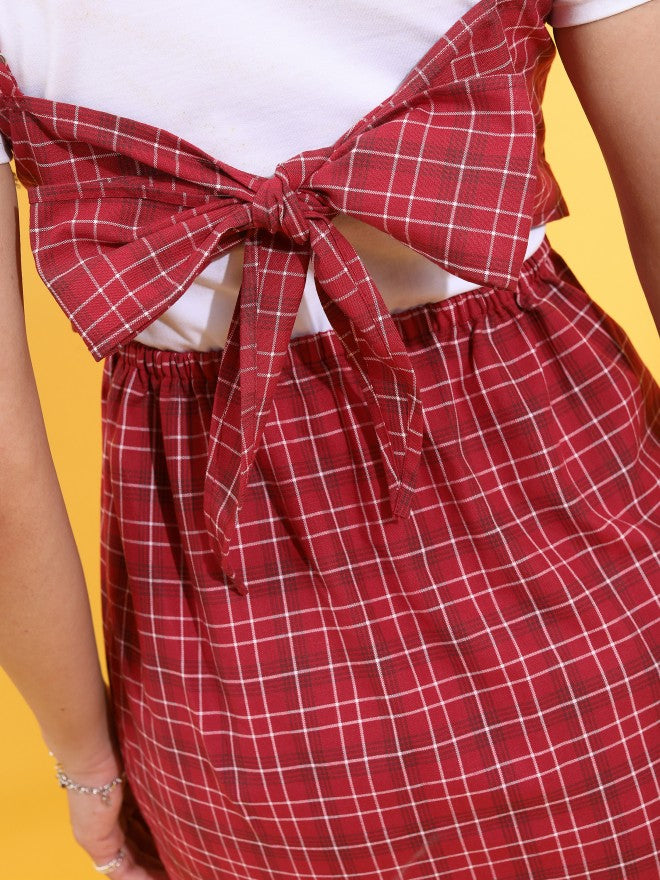 Tokyo Talkies Women Maroon Checked A-Line Dress - Maroon - Image 5
