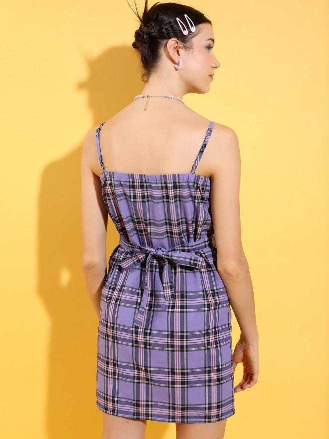 Tokyo Talkies Women Purple Checked Sheath Dress - Purple - Image 3