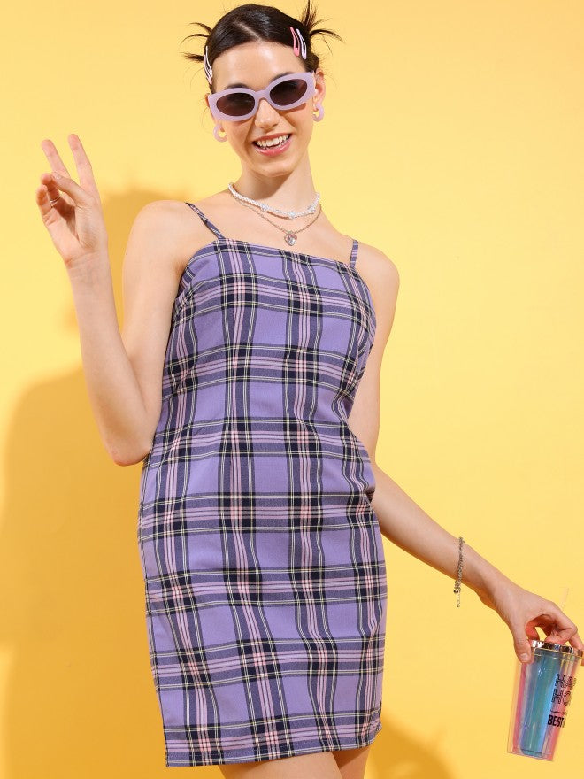 Tokyo Talkies Women Purple Checked Sheath Dress - Purple - Image 4