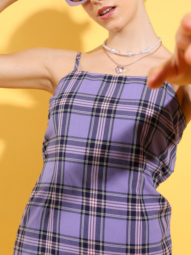 Tokyo Talkies Women Purple Checked Sheath Dress - Purple - Image 5