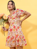 Tokyo Talkies Women Red Printed Fit And Flare Dress - Red - Image 1