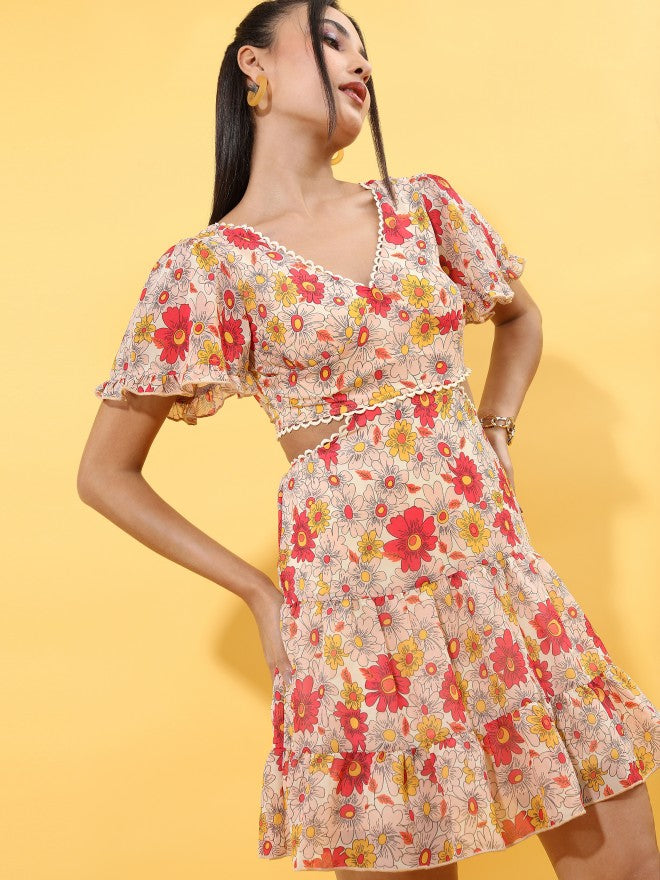 Tokyo Talkies Women Red Printed Fit And Flare Dress - Red - Image 6