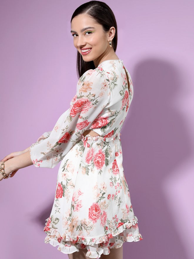 Tokyo Talkies Women Off White Printed Fit & Flare Dress - Off White - Image 3