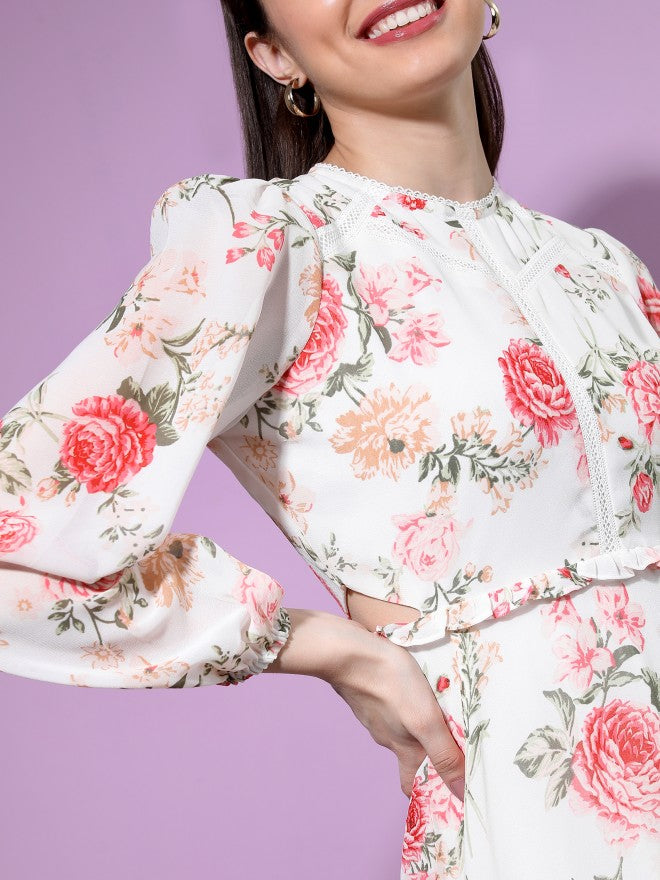 Tokyo Talkies Women Off White Printed Fit & Flare Dress - Off White - Image 5