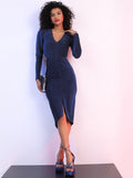 Tokyo Talkies Women Blue Self Design Bodycon Dress - Blue - Image 1