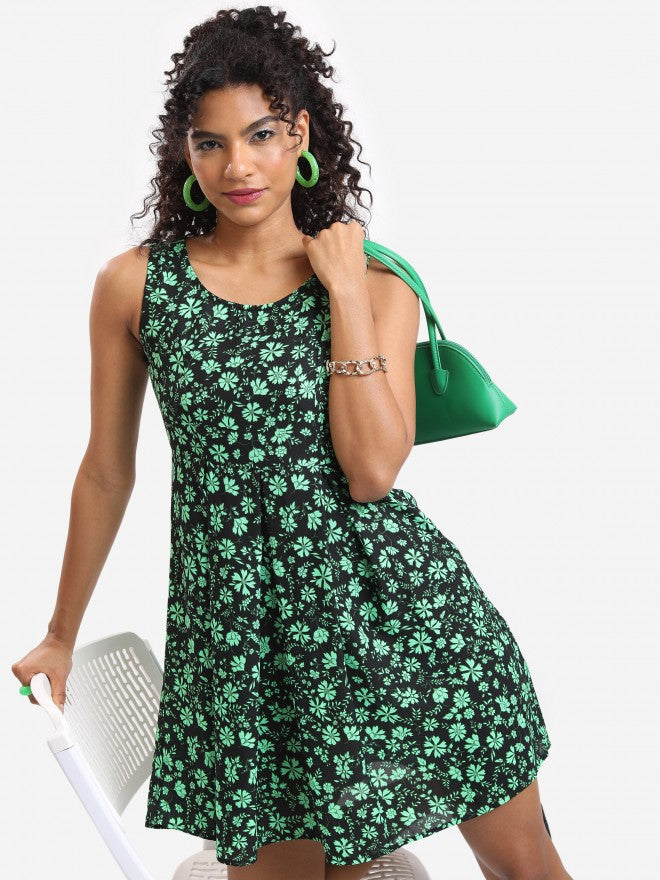 Tokyo Talkies Women Black Printed Fit And Flare Dress - Black - Image 1
