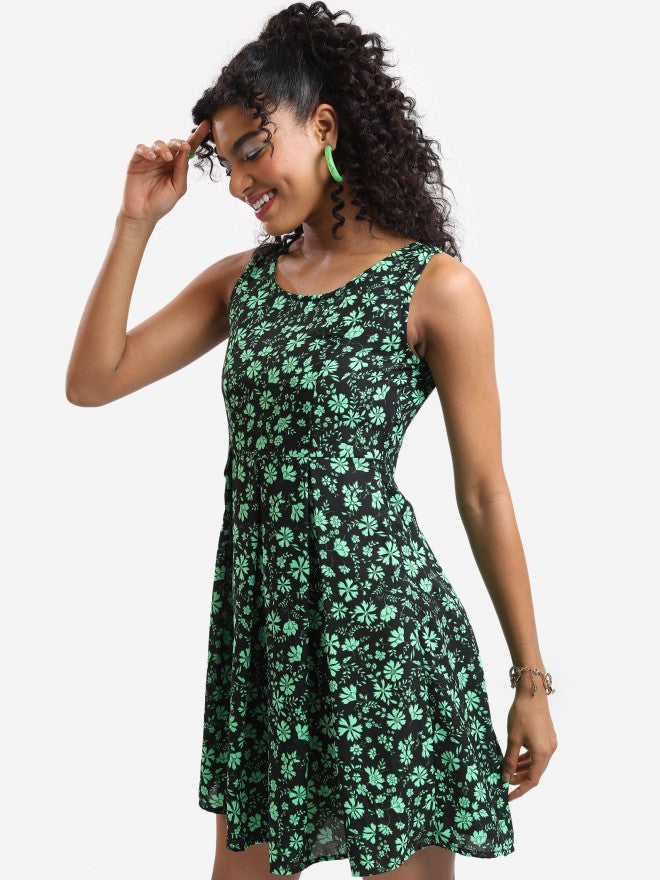 Tokyo Talkies Women Black Printed Fit And Flare Dress - Black - Image 4