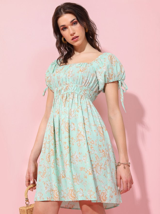 Tokyo Talkies Women Green Printed Fit And Flare Dress - Green - Image 4