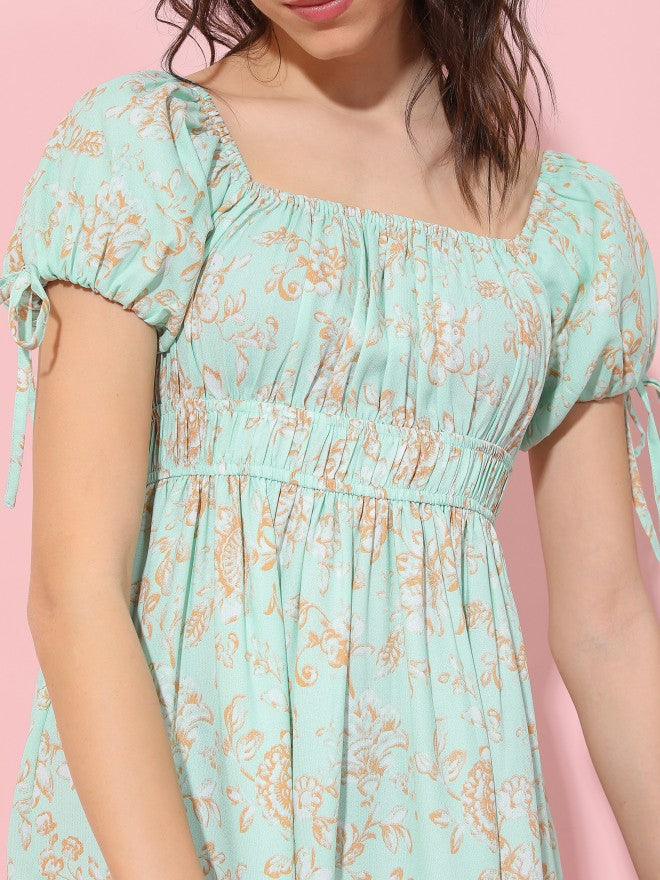 Tokyo Talkies Women Green Printed Fit And Flare Dress - Green - Image 5