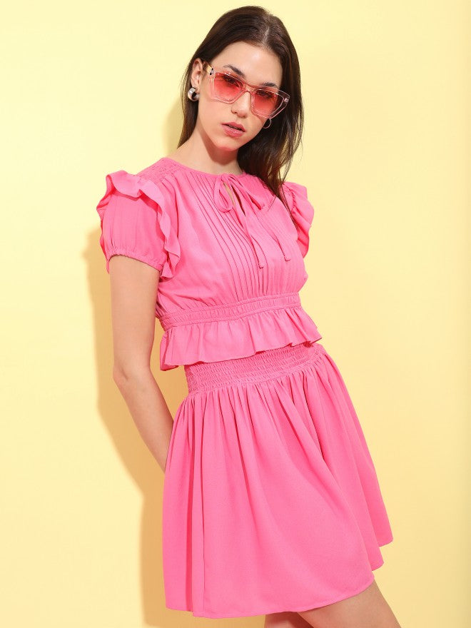 Tokyo Talkies Women Pink Solid Fit And Flare Dress - Pink - Image 6