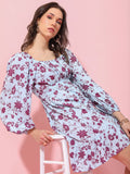 Tokyo Talkies Women Blue Printed Fit And Flare Dress - Blue - Image 1