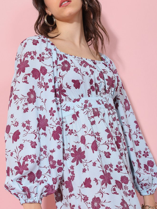 Tokyo Talkies Women Blue Printed Fit And Flare Dress - Blue - Image 5