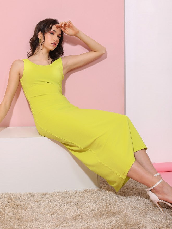 Tokyo Talkies Women Yellow Solid Maxi Dress - Yellow - Image 2