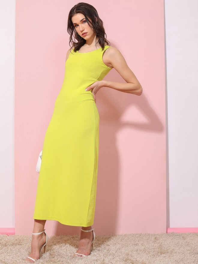 Tokyo Talkies Women Yellow Solid Maxi Dress - Yellow - Image 5