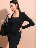 Tokyo Talkies Women Black Solid Bodycon Dress - Black - Image 1