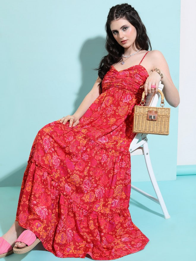 Tokyo Talkies Women Red Printed A-Line Dress - Red - Image 1