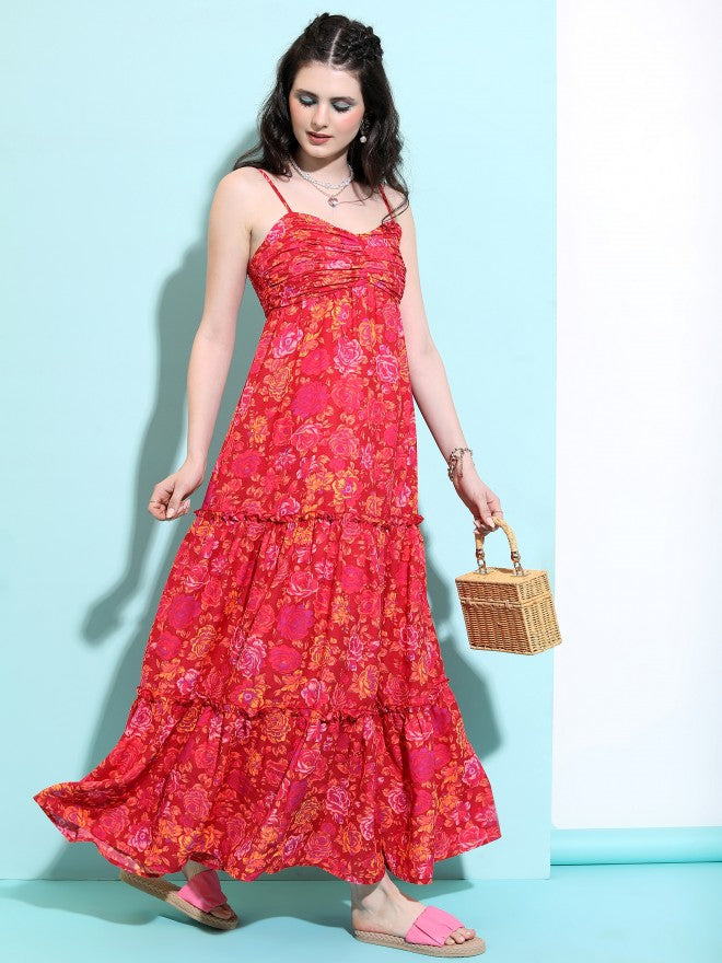 Tokyo Talkies Women Red Printed A-Line Dress - Red - Image 5