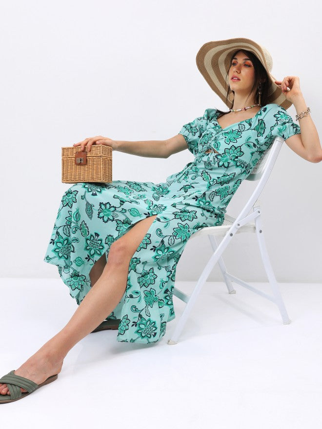 Tokyo Talkies Women Green Printed Maxi Dress - Green - Image 1